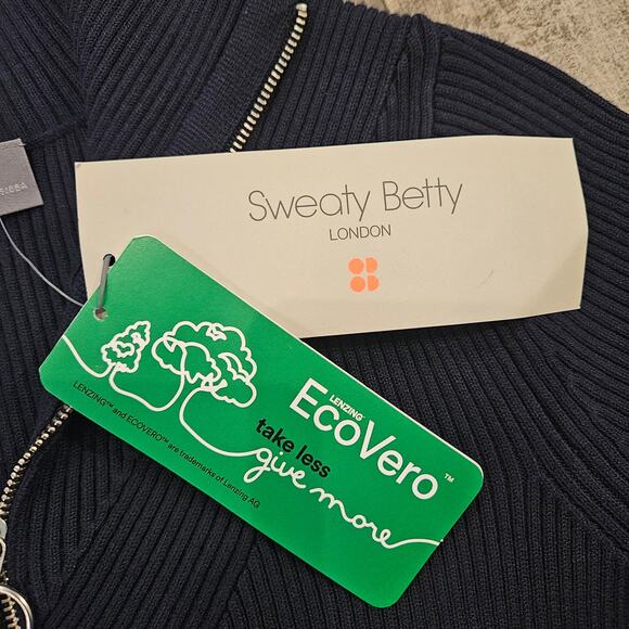 Sweaty Betty Frame Knitted Midi Dress Womens Size S Navy Blue Ribbed NEW Stretch - Picture 10 of 12